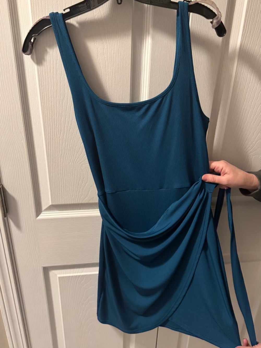 Sleeveless Teal Wrap-Front Women’s Dress, ribbed spandex Cider